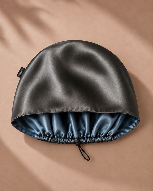 Silk Scrub Cap Euro Style in Grey/Steel, grey side showing — BlissSilk
