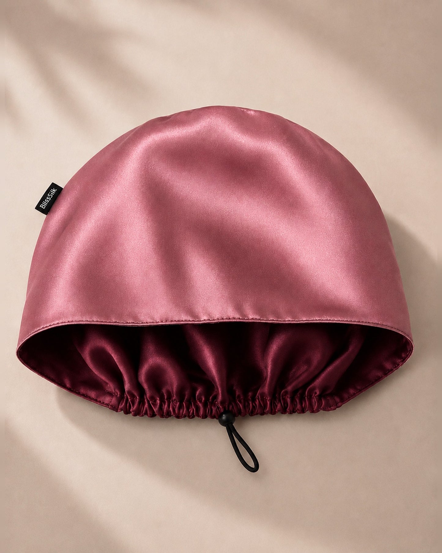 Silk Scrub Cap Euro Style in Wine/Pink Berry, pink berry side showing — BlissSilk