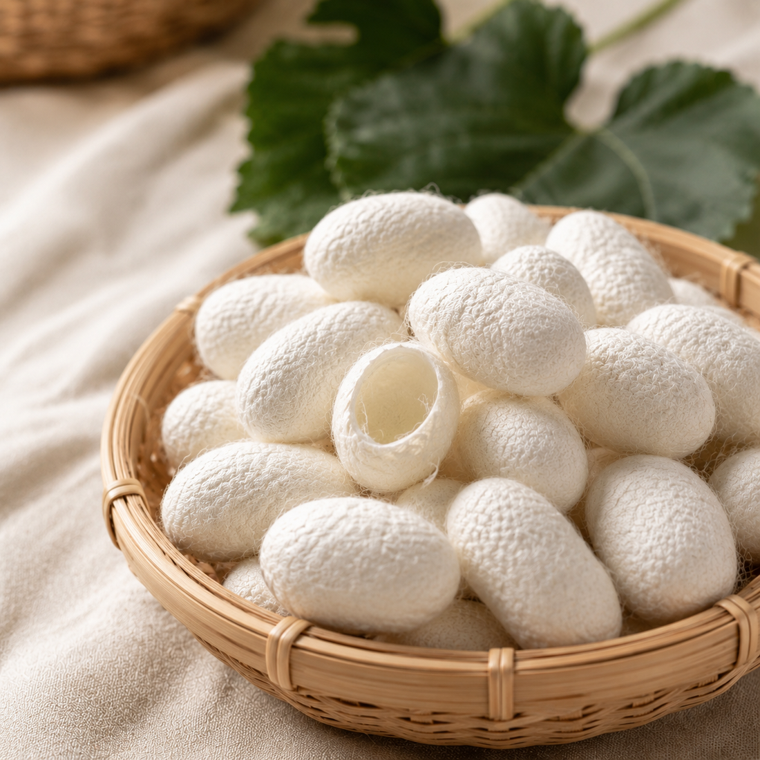 Natural silk cocoons used to create BlissSilk mulberry silk