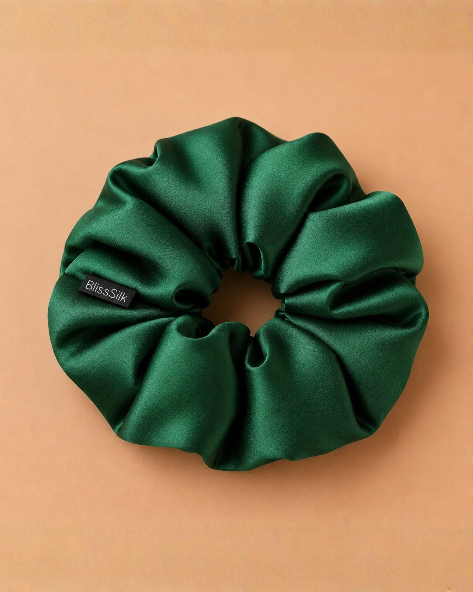 BlissSilk jumbo padded mulberry silk scrunchie in forest green