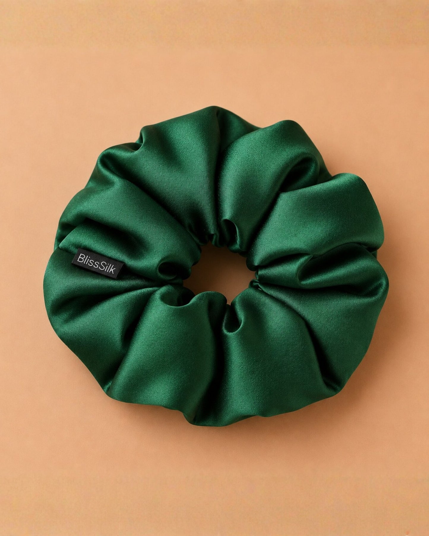 BlissSilk jumbo padded mulberry silk scrunchie in forest green