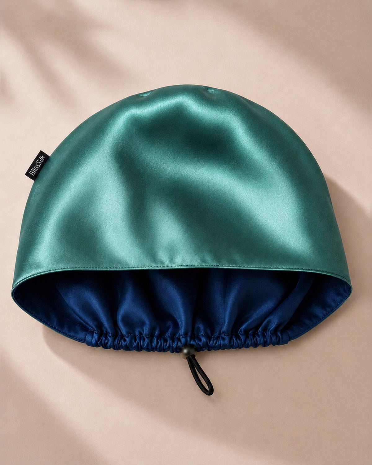 Silk Scrub Cap Euro Style in Royal Blue/Teal, teal side showing — BlissSilk