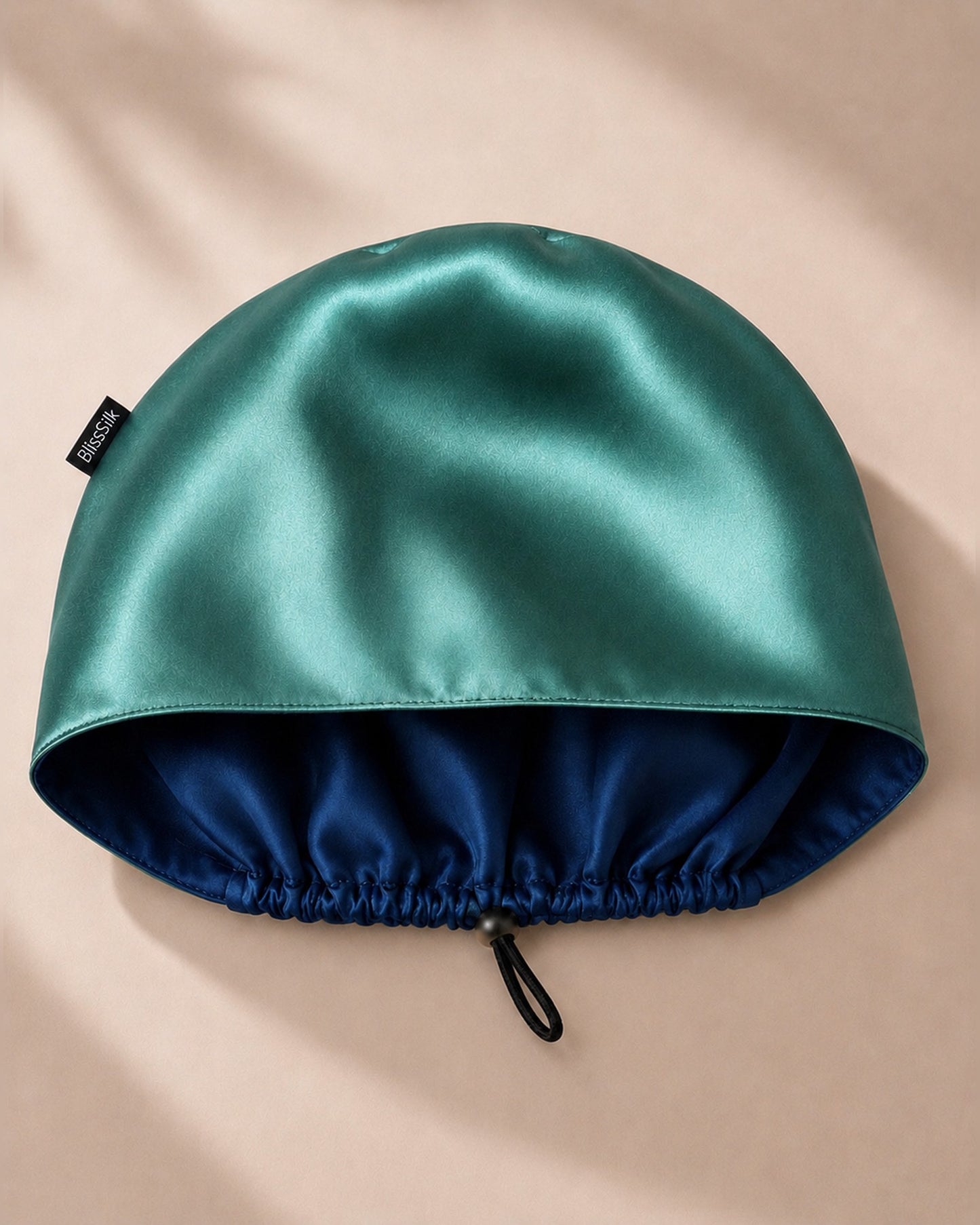 Silk Scrub Cap Euro Style in Royal Blue/Teal, teal side showing — BlissSilk