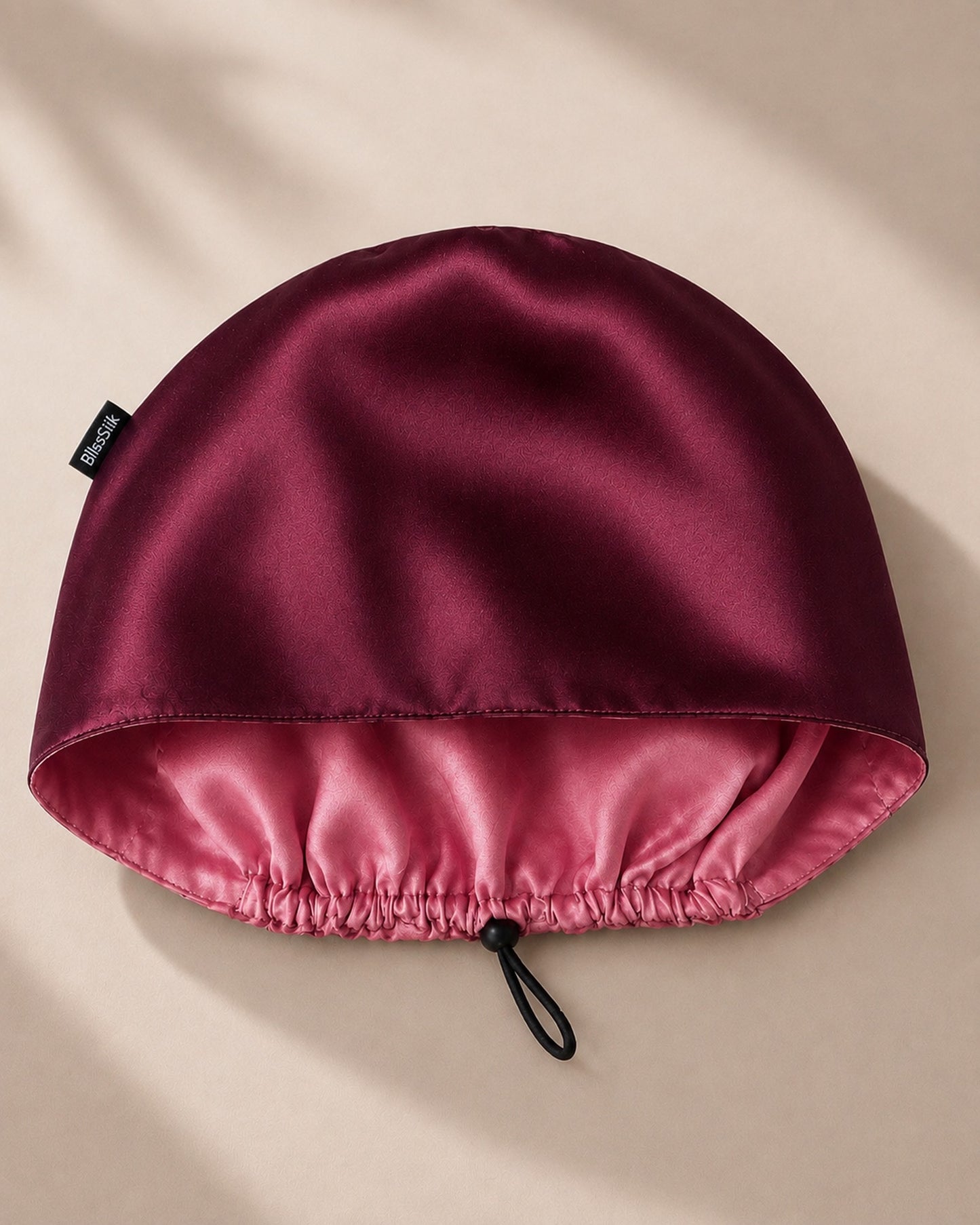 Silk Scrub Cap Euro Style in Wine/Pink Berry, wine side showing — BlissSilk